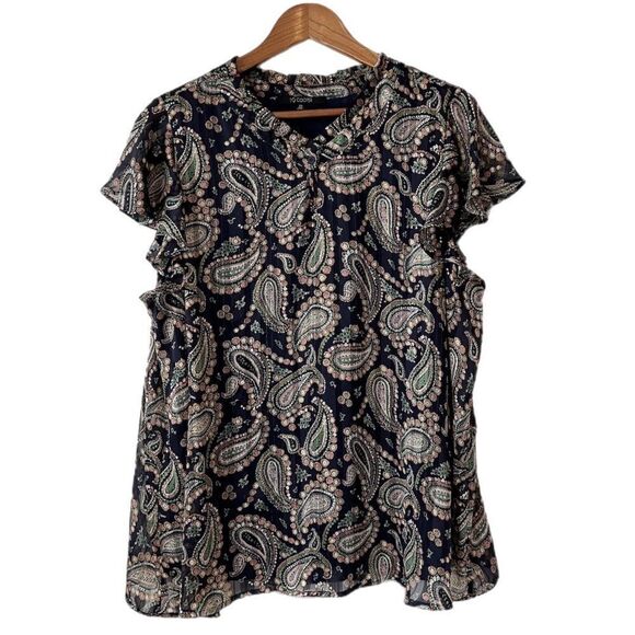 19 Cooper Plus Paisley Print Ruffle Cap Sleeve Top - Picture 6 of 6